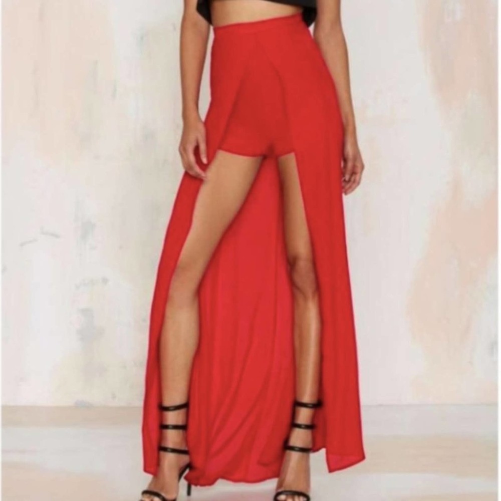 NEW Nasty Gal High Waist Overlay Maxi Skort Black